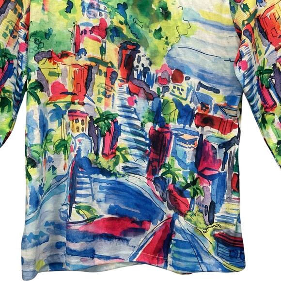 CJ Banks Wearable Art Top Size L Multicolor Artsy Festive Casual Travel Pullover - Picture 8 of 9